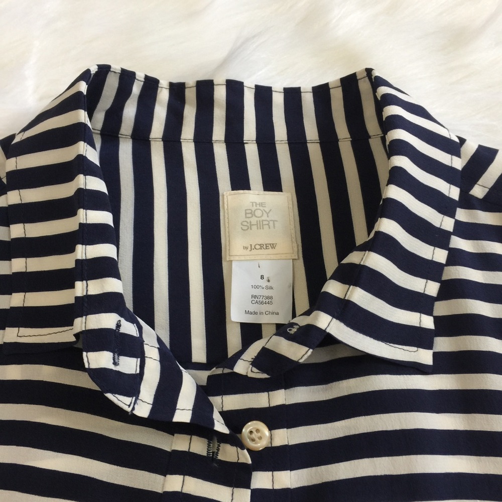J. CREW The Boy Shirt Silk Navy Creme Stripes - Picture 6 of 6